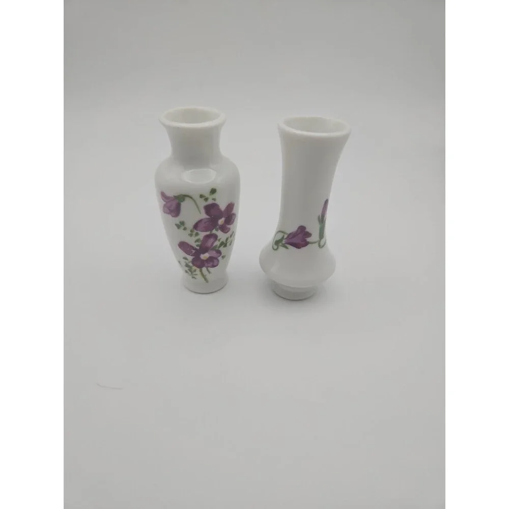 Miniature Ceramic Vase Purple Violet Flower FloralSet of 2
